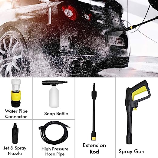 Inalsa High Pressure Washer PowerShot-1600W|100% Pure Copper Motor|Pressure-135 Bar, Max Flow-408 l/h, Working Radius +11 m,5M High Pressure Hose Pipe for Cleaning Homes, Cars, Garden, (Yellow/Black) Inalsa High Pressure Washer PowerShot-1600W|100% Pure Copper Motor|Pressure-135 Bar, Max Flow-408 l/h, Working Radius +11 m,5M High Pressure Hose Pipe for Cleaning Homes, Cars, Garden, (Yellow/Black)